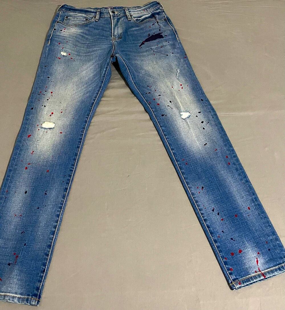 PRPS Mens Blue Medium Wash Denim Jeans Stretch Slim Straight Distressed 32